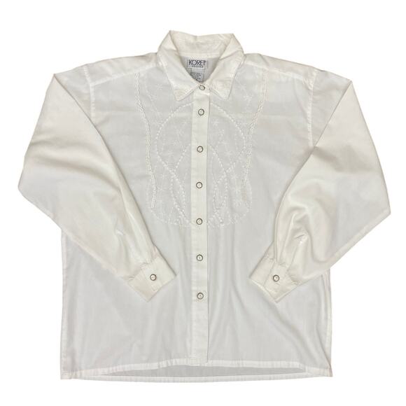 VTG Koret Womens M Embellished Pearl Button Blouse Embroidered Demure Western - Picture 1 of 16